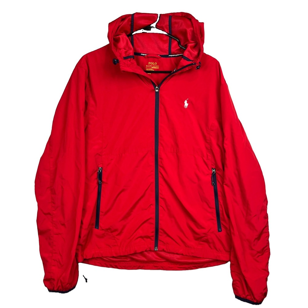 Polo Ralph Lauren Performance Hooded Windbreaker Jacket Men's Medium Red Zip